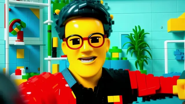 Live restyle demo turning a man with glasses into a colorful toy-brick character and an anime-style character