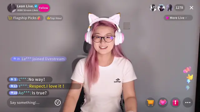 Livestream face swap demo showing a streamer change into different women, a silver robot, and an anime schoolgirl