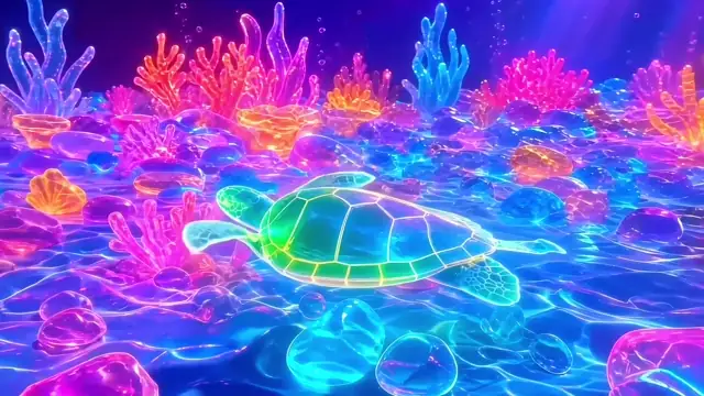 Live restyle demo transforming an underwater sea turtle into neon, paper-cut, crocheted, and colorful coral-reef styles